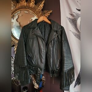 Black Leather Fringe Jacket